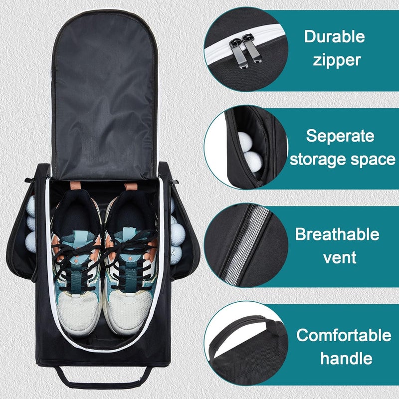 Funtery 2 Pcs Golf Shoe Bag for Travel Zippered Sports Shoe Carrier Tote Bags Golf Accessories with Ventilation Outside Pocket for Balls Tees Socks Accessories Men Women - Image 3